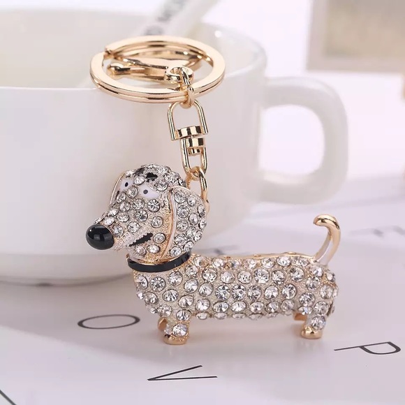 Accessories - Silver Crystal Hot Dog Puppy Keychain Charm